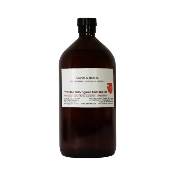 Frasco de corante Orange G 1 litro da marca Procito, utilizado para coloração em citologia.