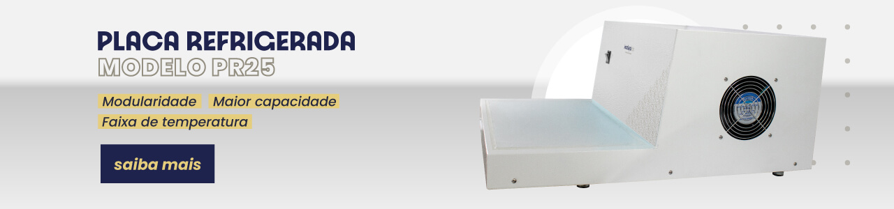 Banner promocional Placa Refrigerada PR25 Hodayalab: modularidade, maior capacidade, ampla faixa de temperatura